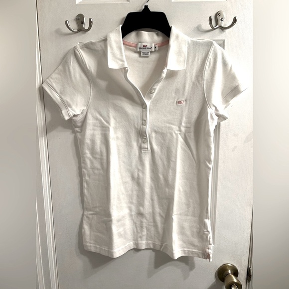 Vineyard Vines White Pink Logo Polo Sz M - Picture 3 of 6